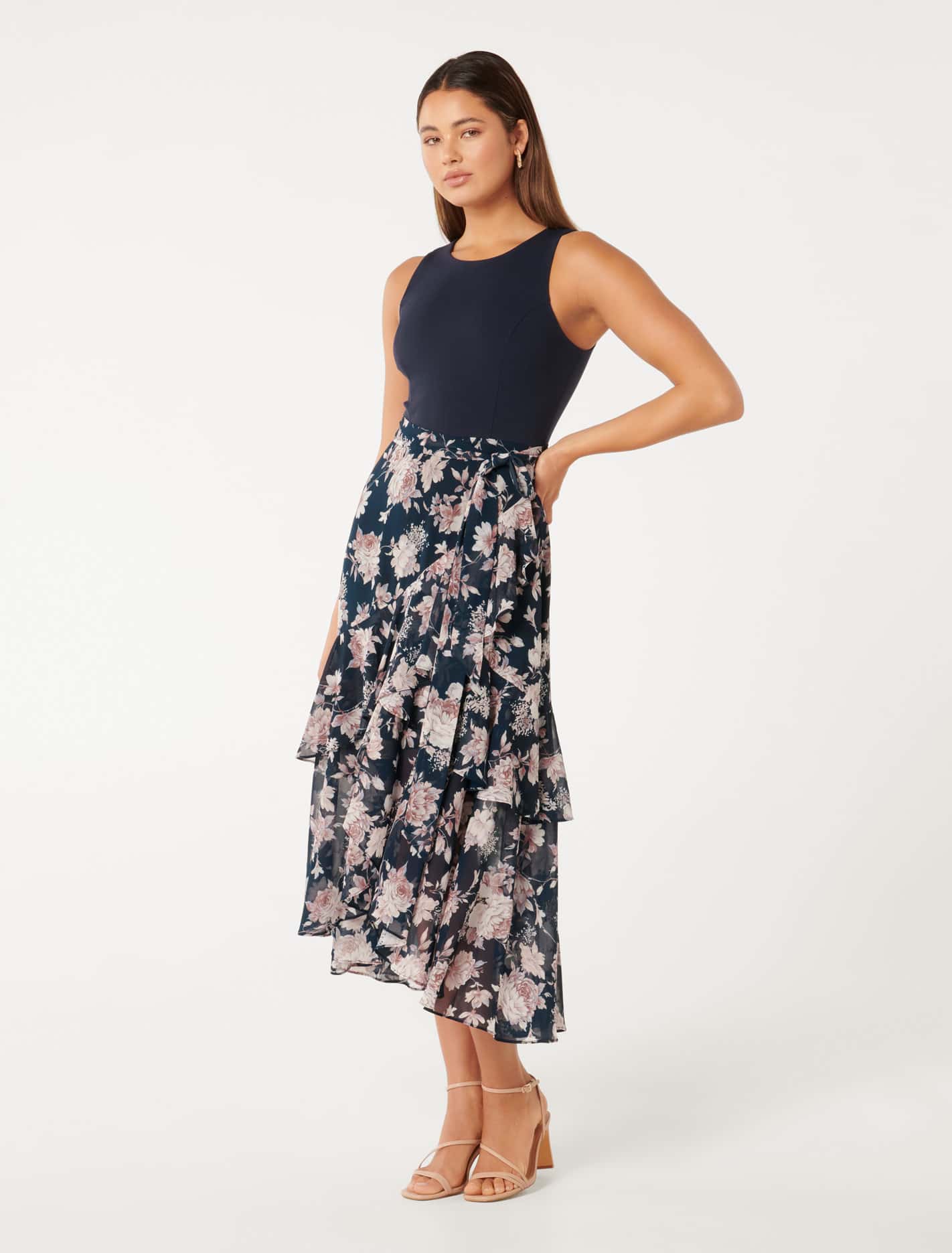 Ilaria 2 in 1 Ruffle Midi Dress Navy Cosette Floral