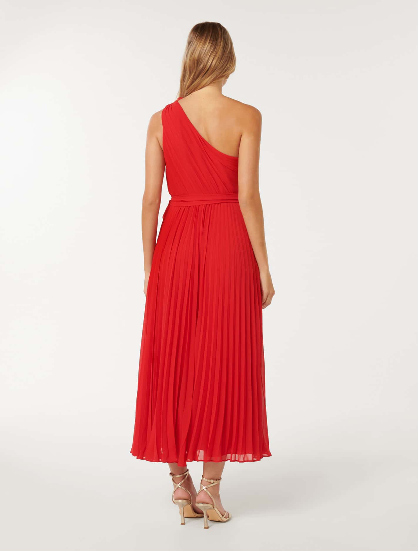 Everly Rosette Pleat Midi Dress Strawberry Red