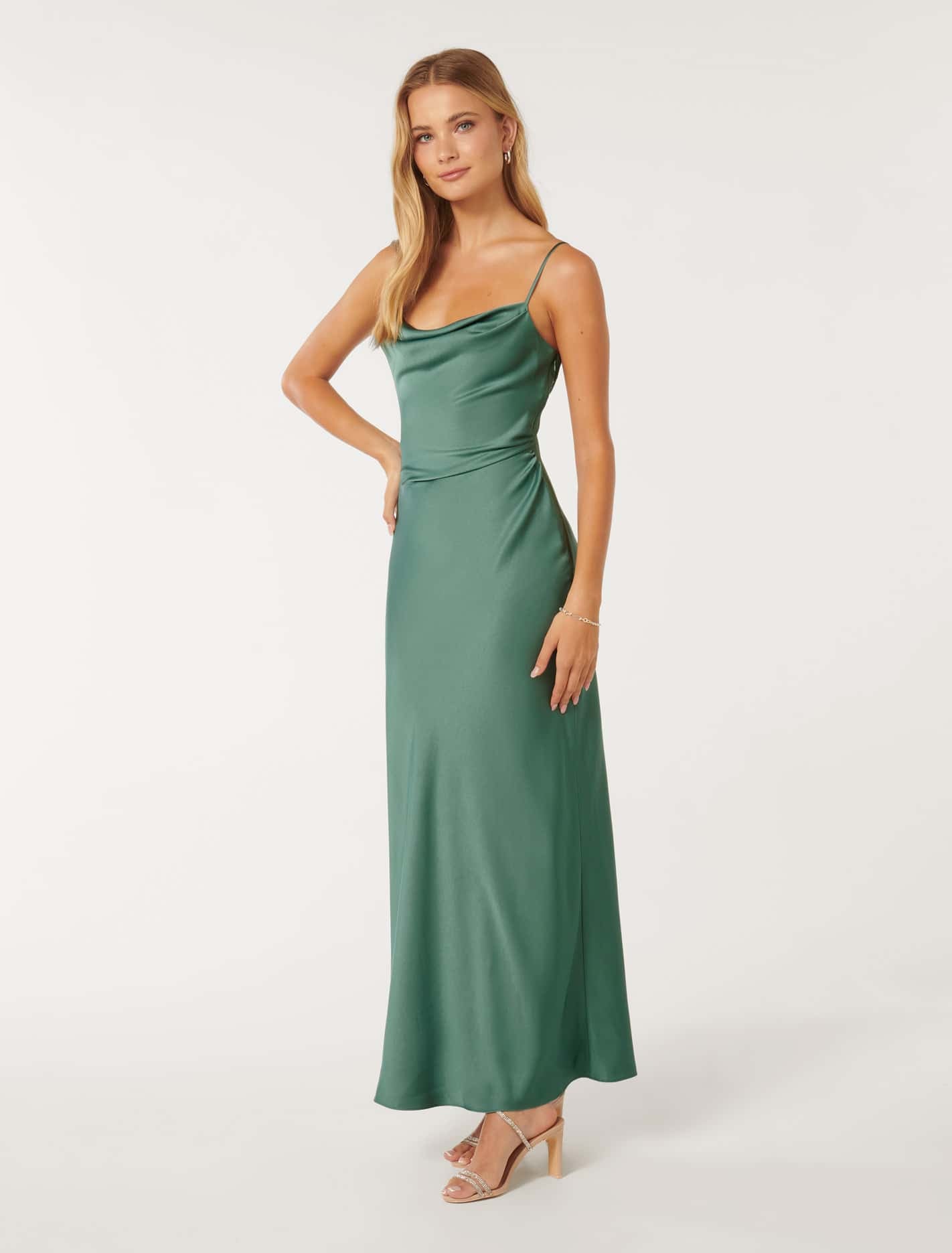 Mia Satin Maxi Dress Burning Sage