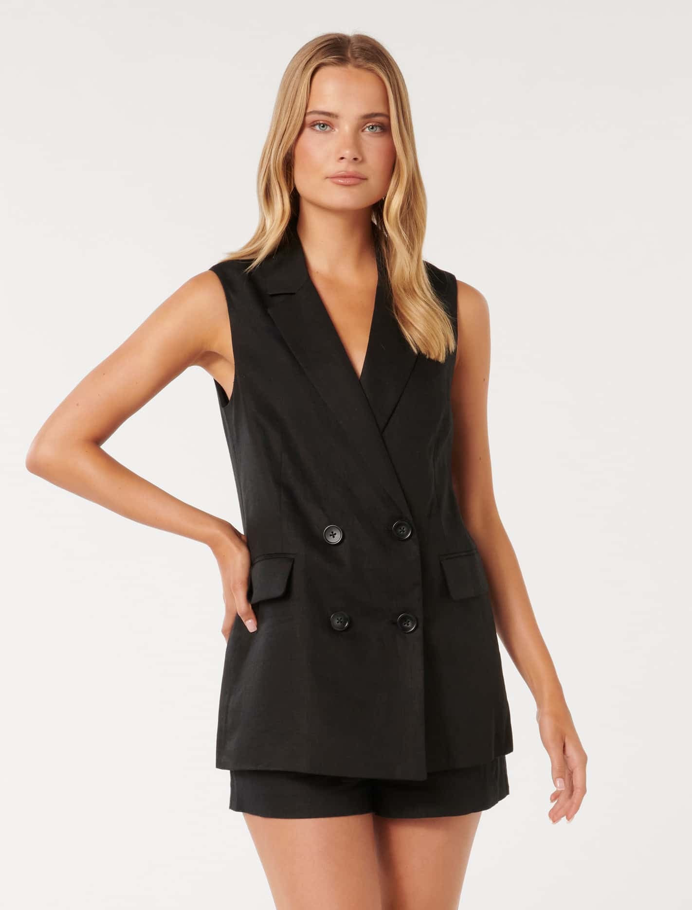 Sophia Linen Blend Waistcoat Black