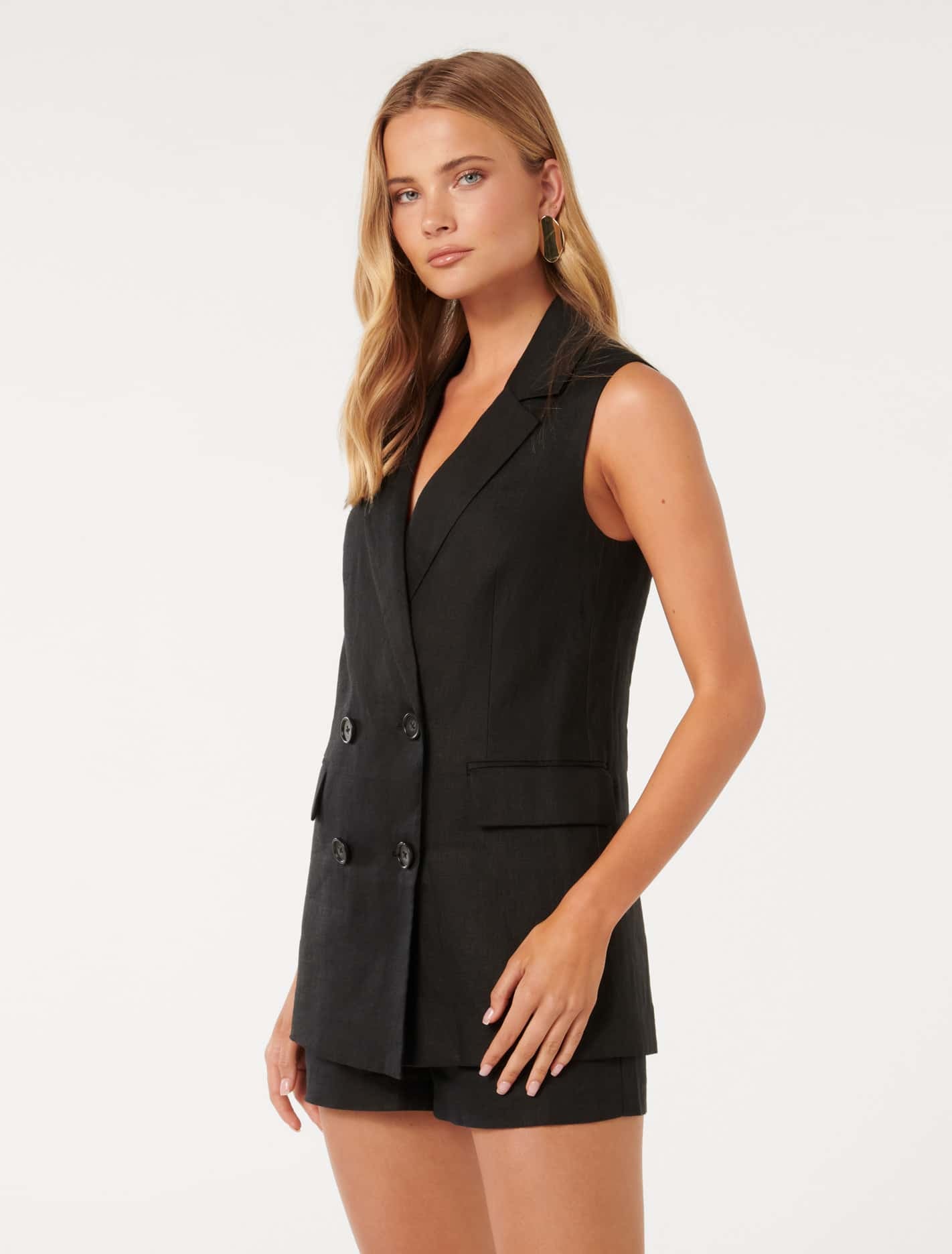 Sophia Linen Blend Waistcoat Black