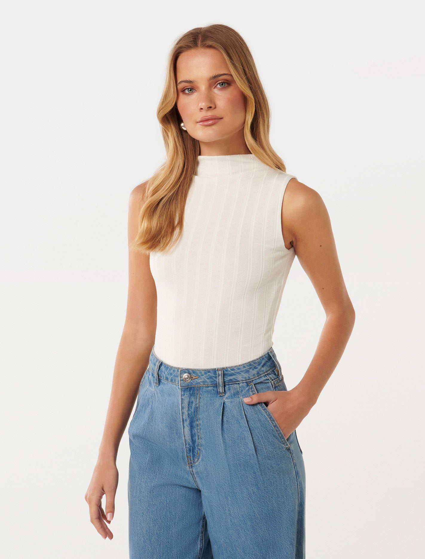 Haley Ribbed Grown On Neck Tank Porcelain