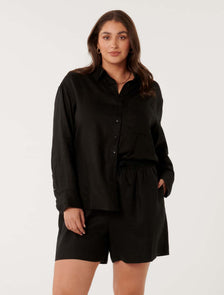 Willa Curve Linen Blend Shirt Black Co-Ord