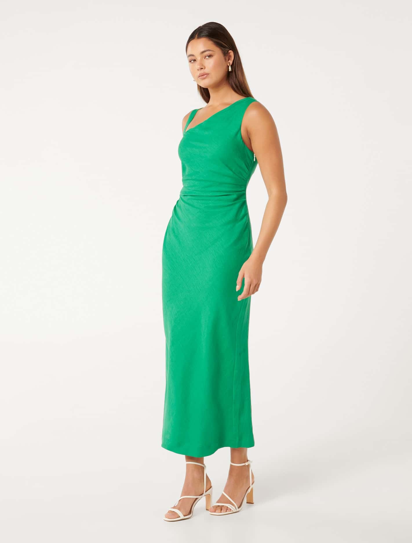 Sadie Linen Midi Dress Tropical Green