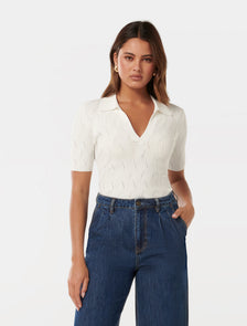Paris S/S Textured Knit Top Porcelain