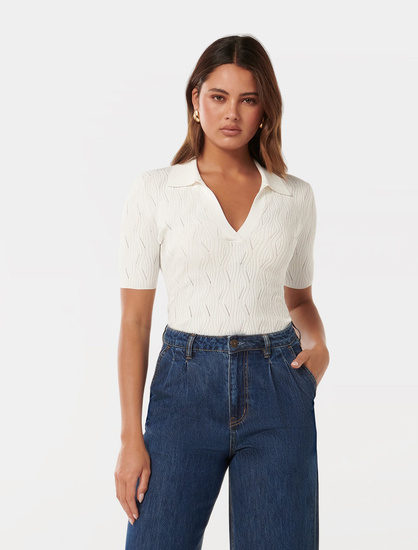 Paris S/S Textured Knit Top Porcelain