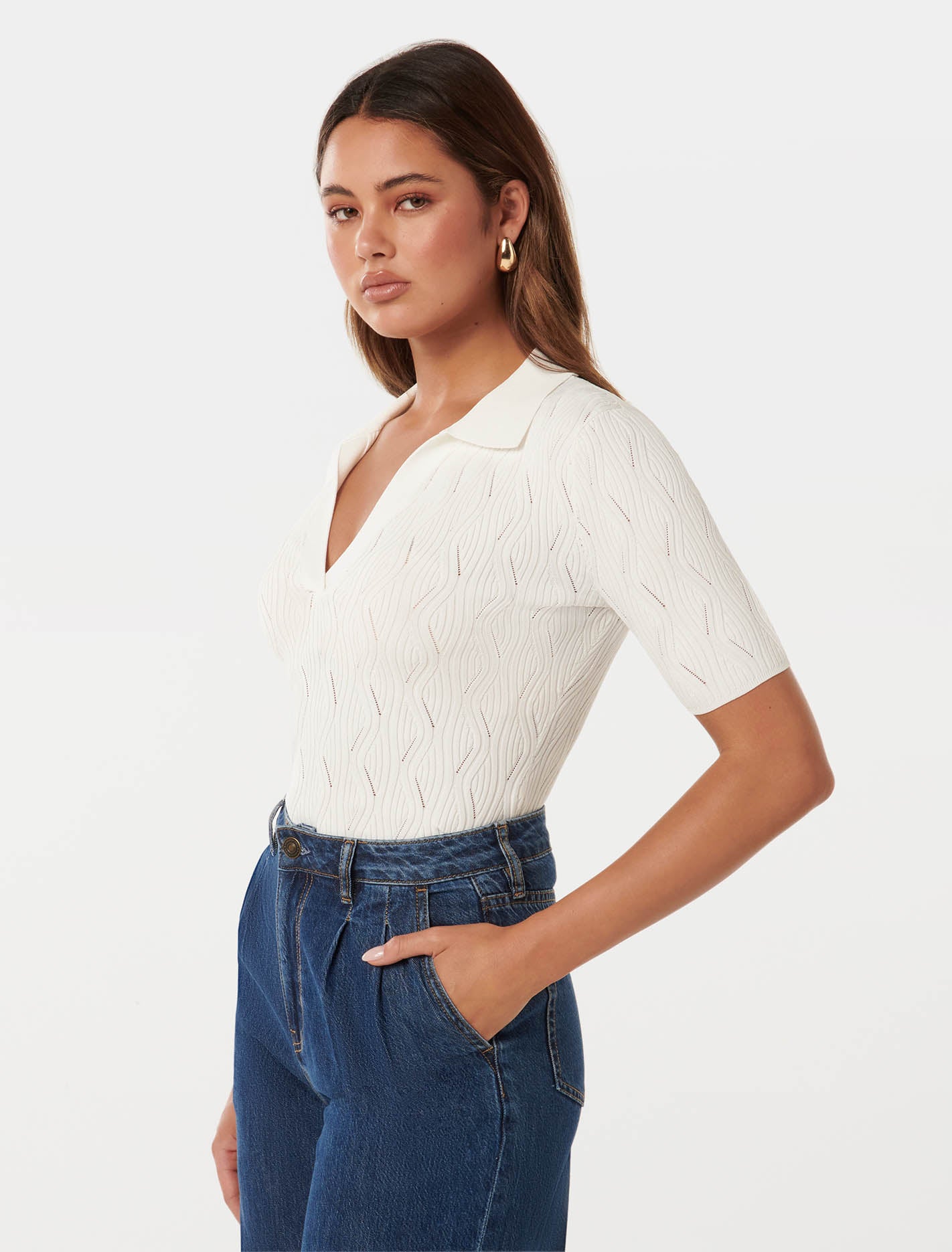 Paris S/S Textured Knit Top Porcelain