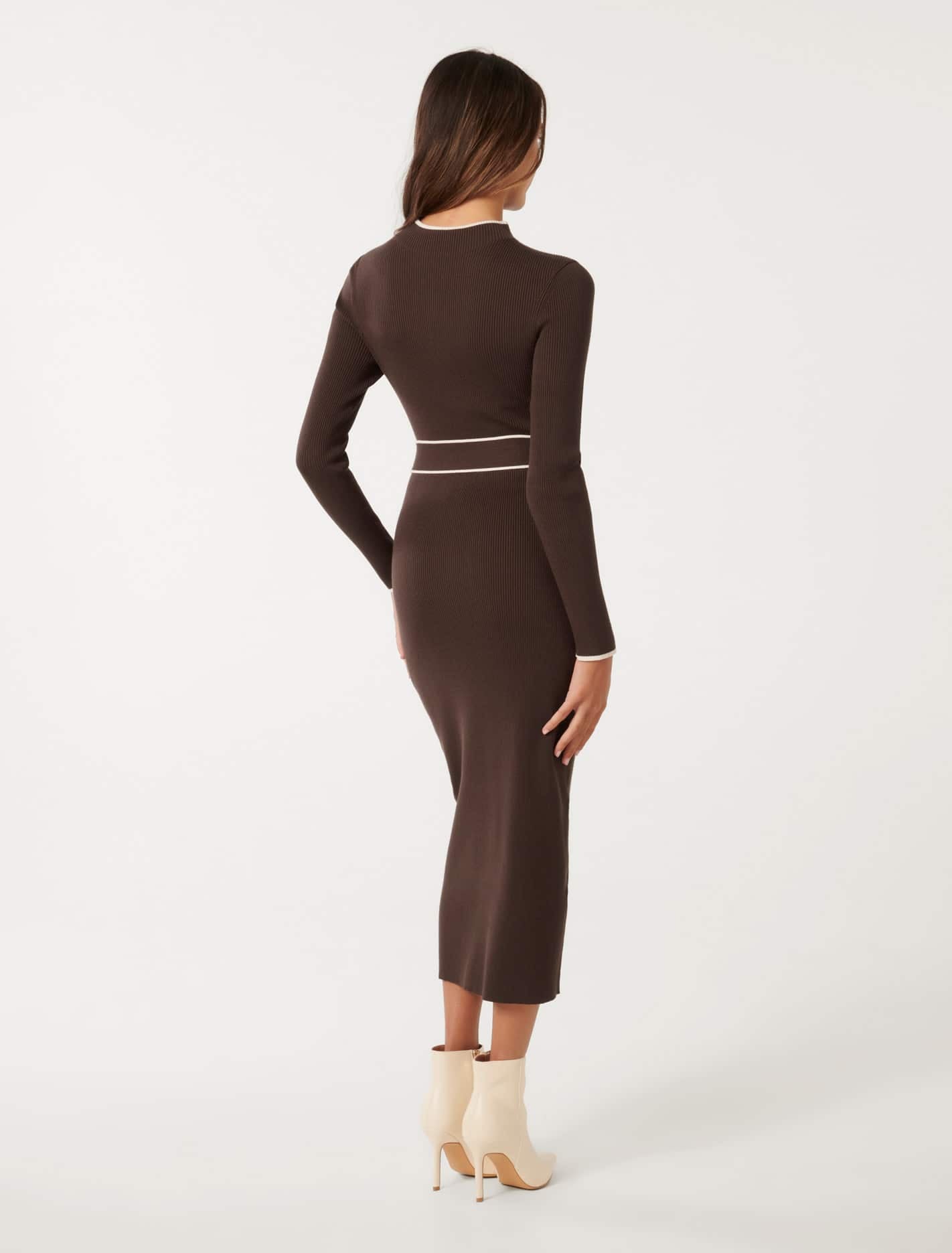 Ariella Petite Knit Midi Dress Chocolate Tipped