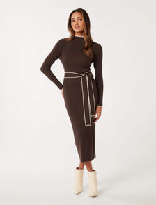 Ariella Petite Knit Midi Dress Chocolate Tipped