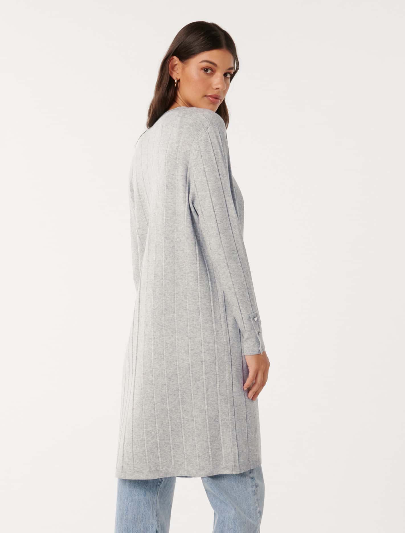 Daphne Long Line Ribbed Cardigan Silver Grey