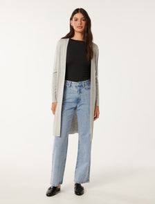 Daphne Long Line Ribbed Cardigan Silver Grey