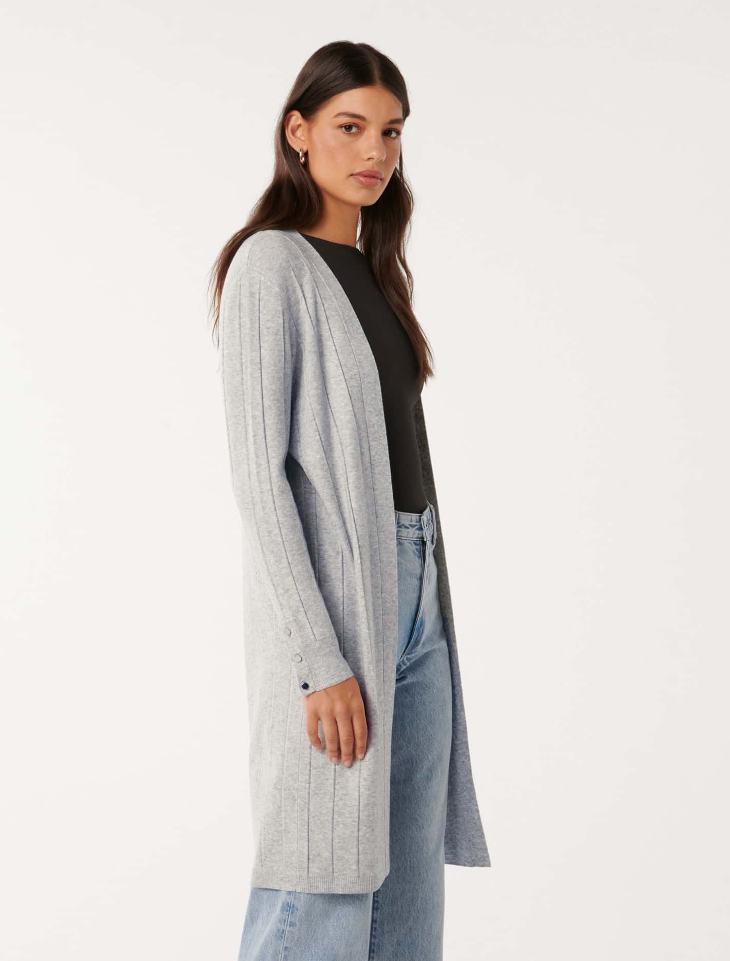 Daphne Long Line Ribbed Cardigan Silver Grey
