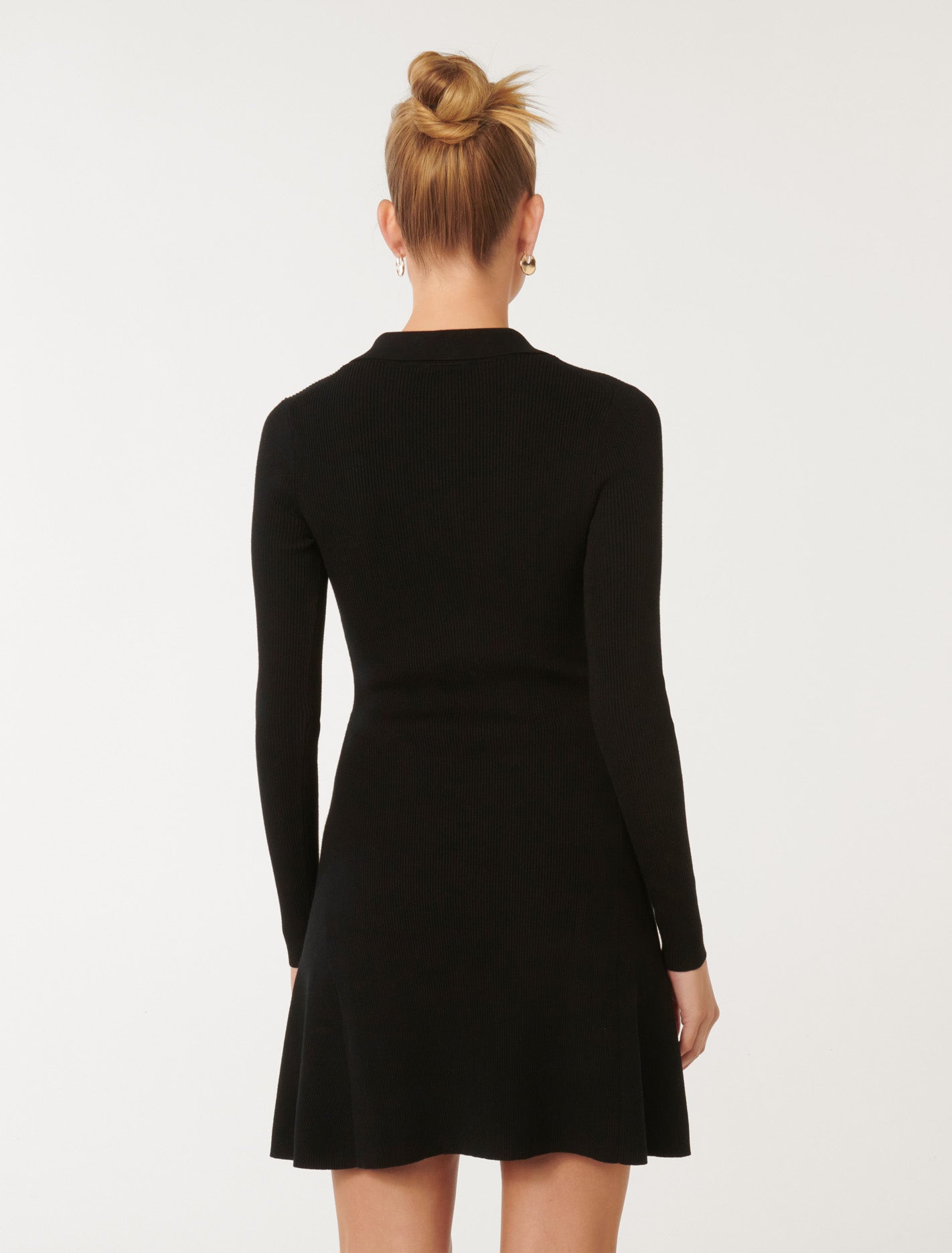 Joanna Half Placket Ribbed Mini Dress Black