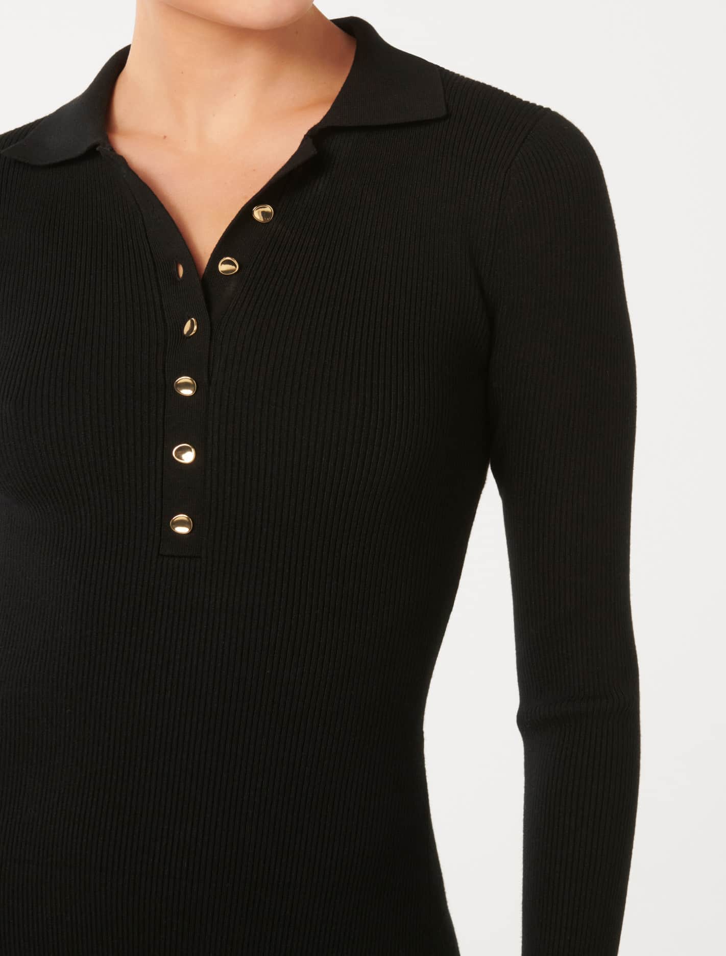 Joanna Half Placket Ribbed Mini Dress Black