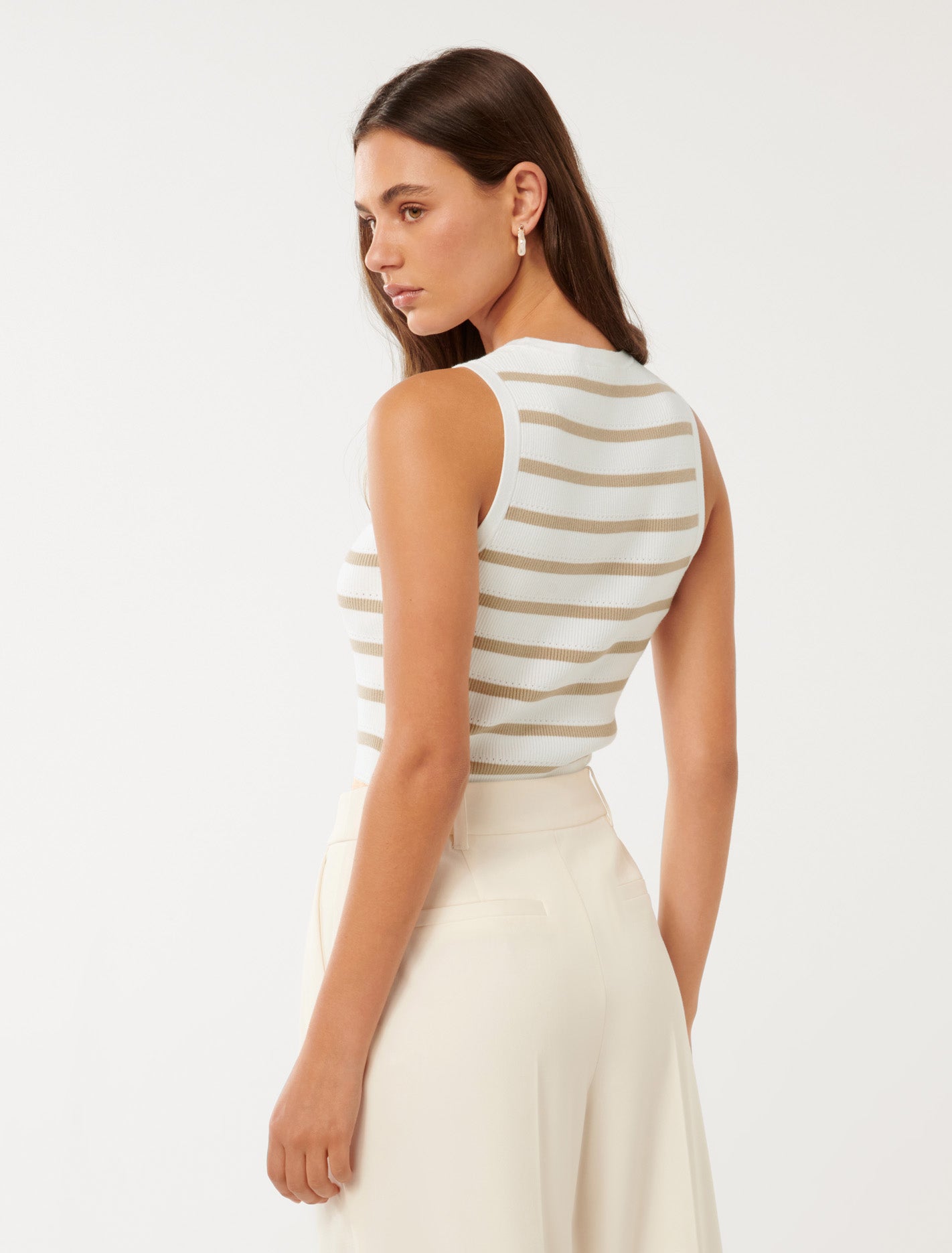 Ariel Placement Stripe Knitted Tank Porcelain/ Neutral Stripe