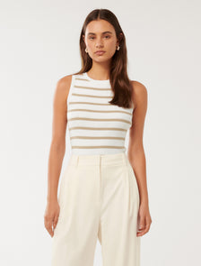 Ariel Placement Stripe Knitted Tank Porcelain/ Neutral Stripe