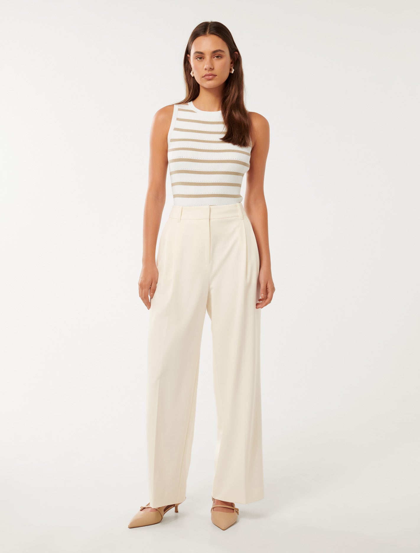 Ariel Placement Stripe Knitted Tank Porcelain/ Neutral Stripe