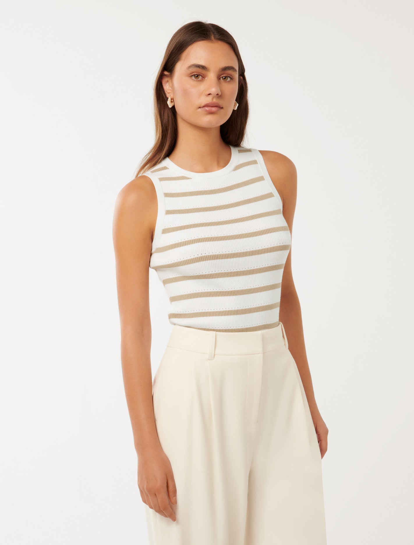 Ariel Placement Stripe Knitted Tank Porcelain/ Neutral Stripe