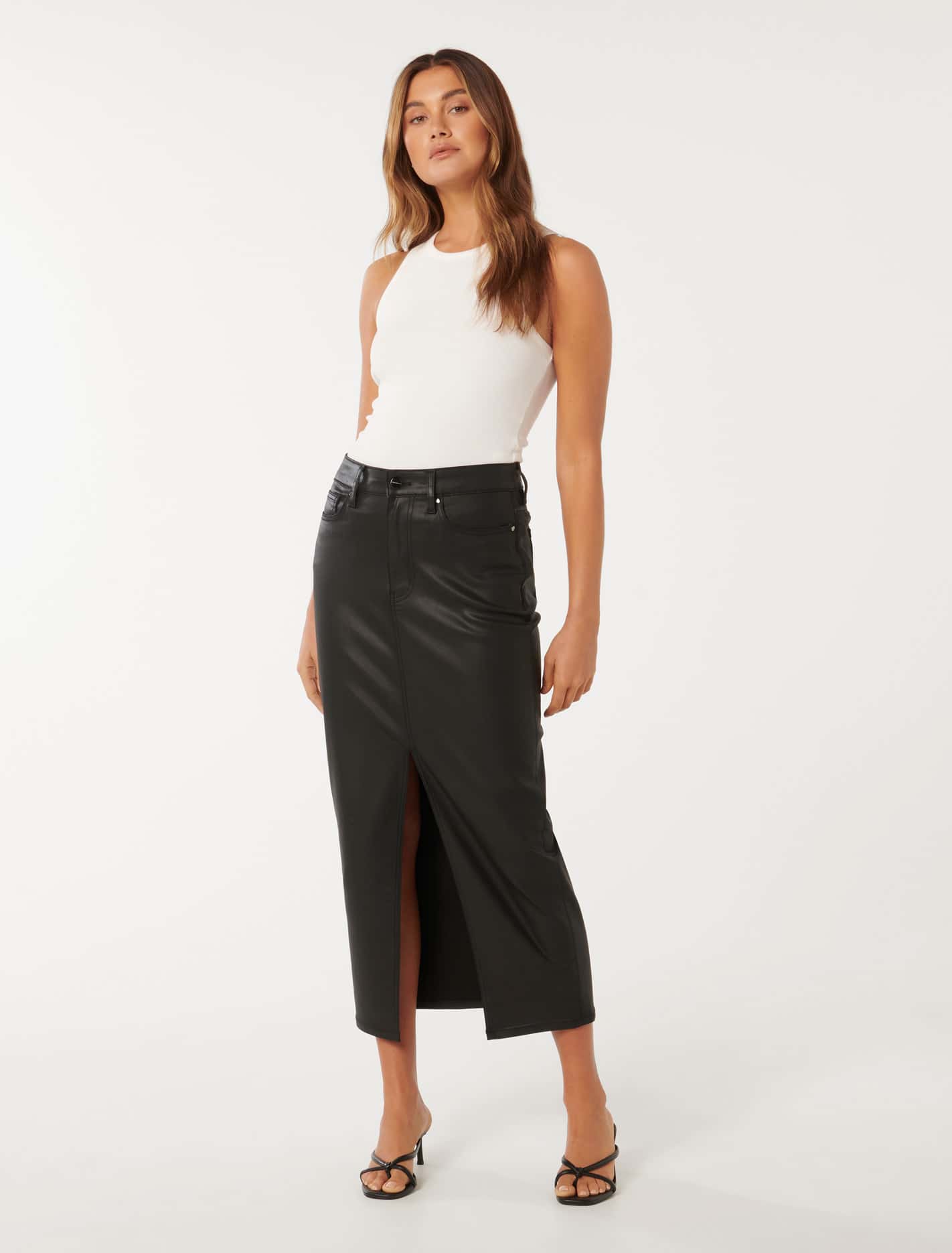Danni Coated Midi Skirt Black Coated