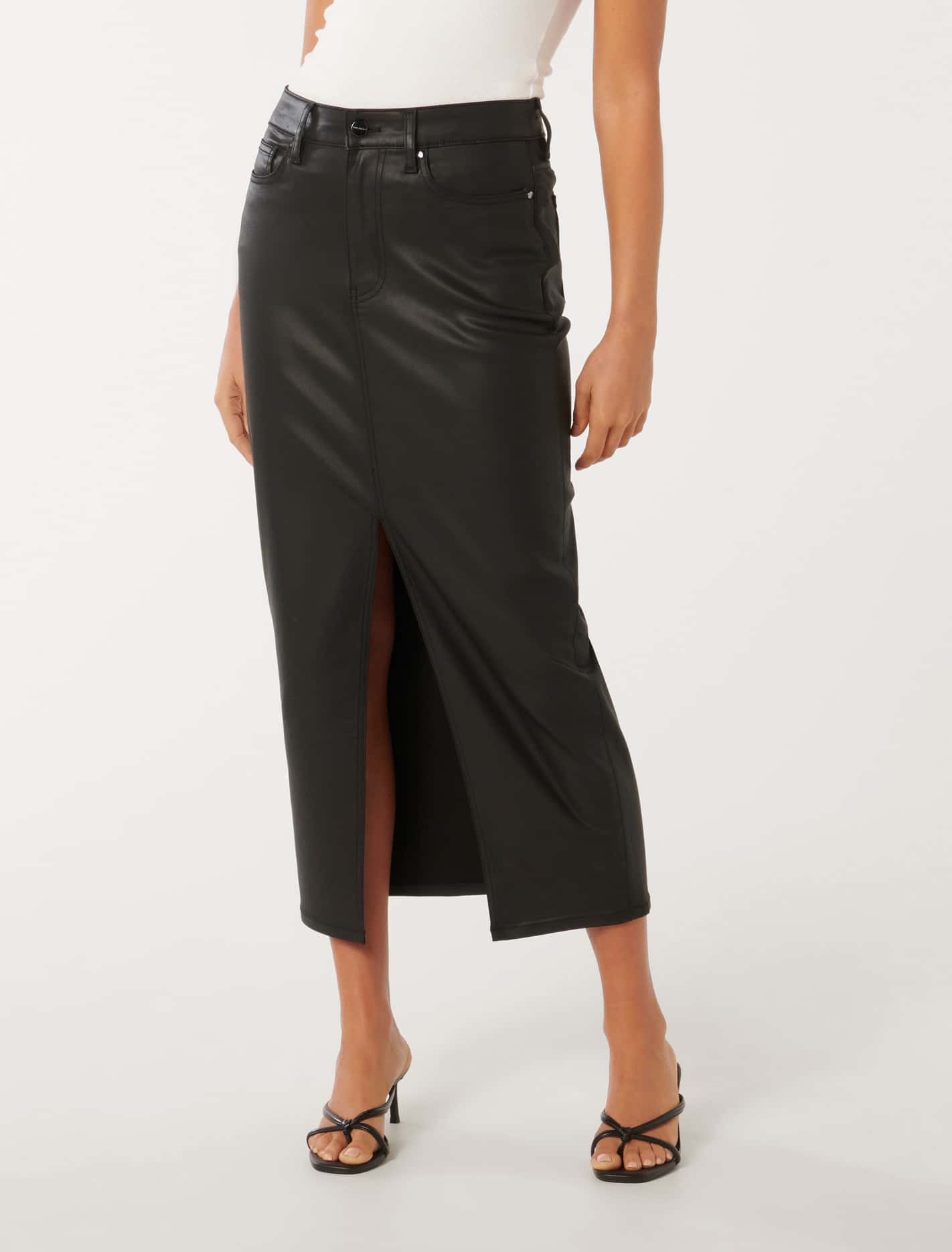 Danni Coated Midi Skirt Black Coated