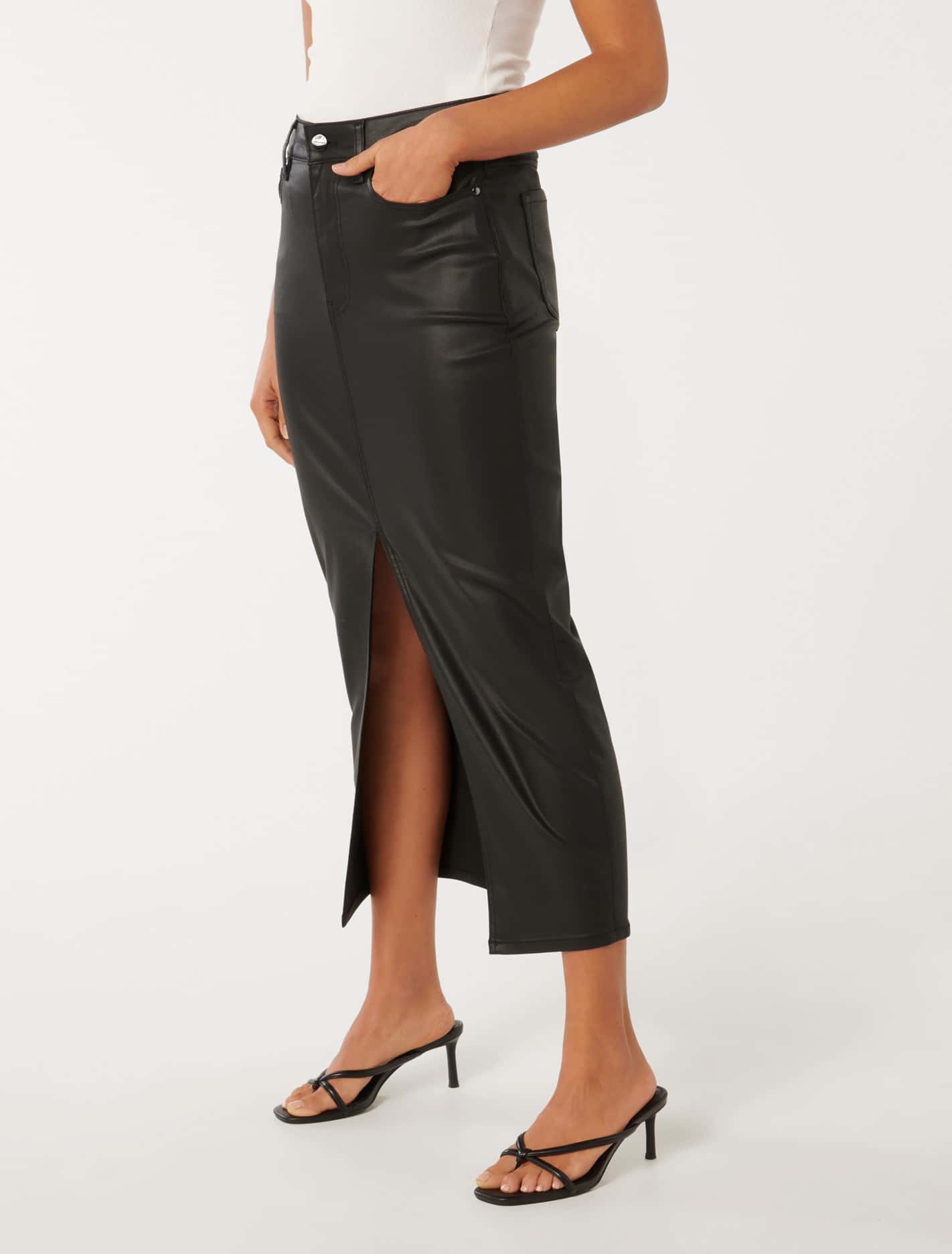 Danni Coated Midi Skirt Black Coated