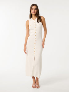 Kelly Button Through Knit Dress Porcelain
