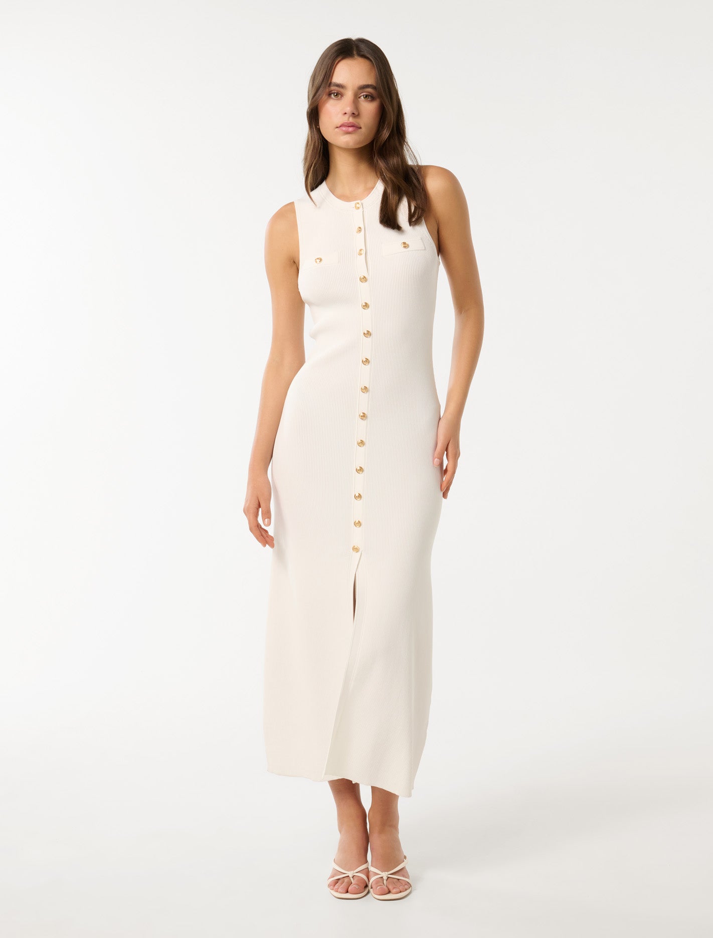 Kelly Button Through Knit Dress Porcelain