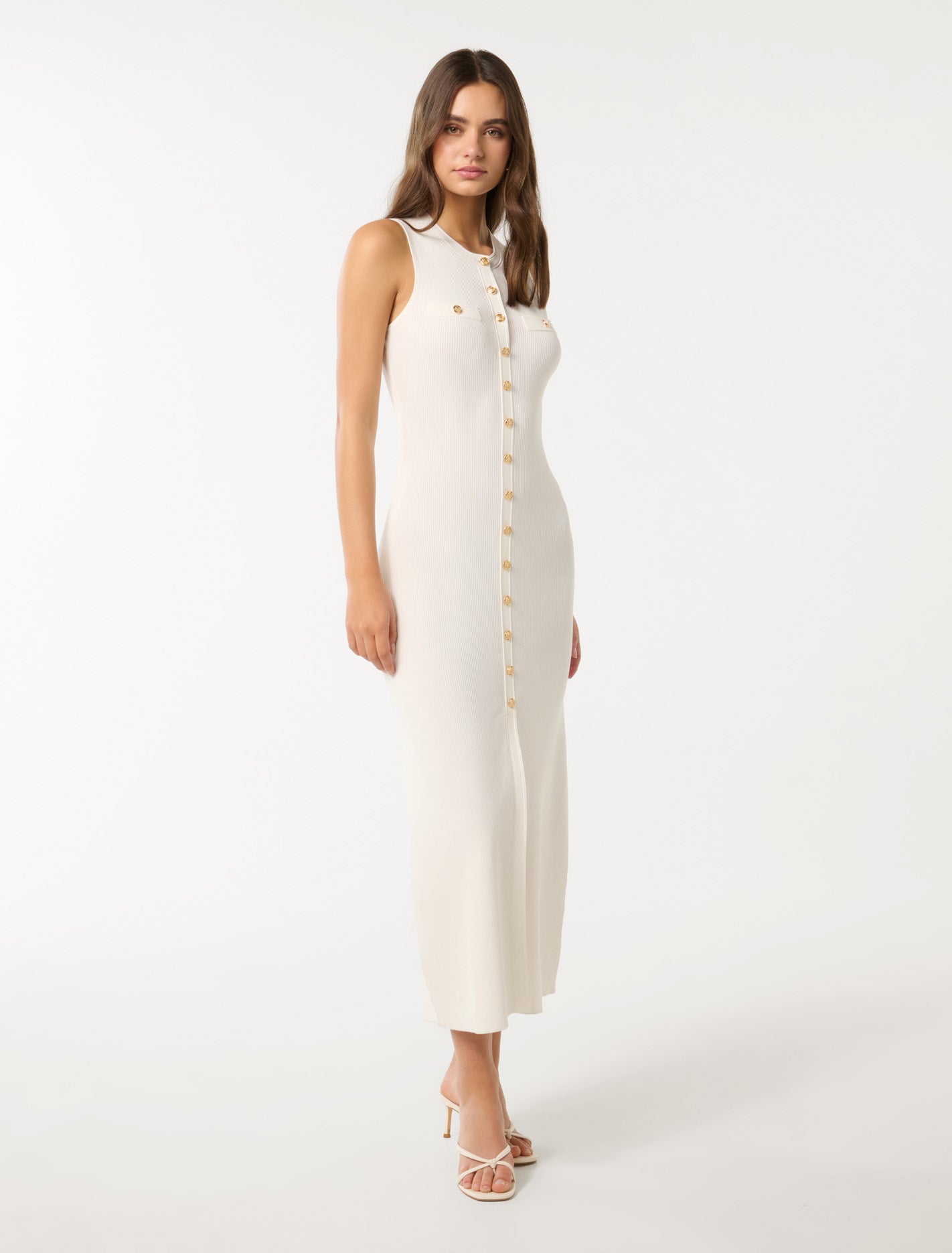 Kelly Button Through Knit Dress Porcelain