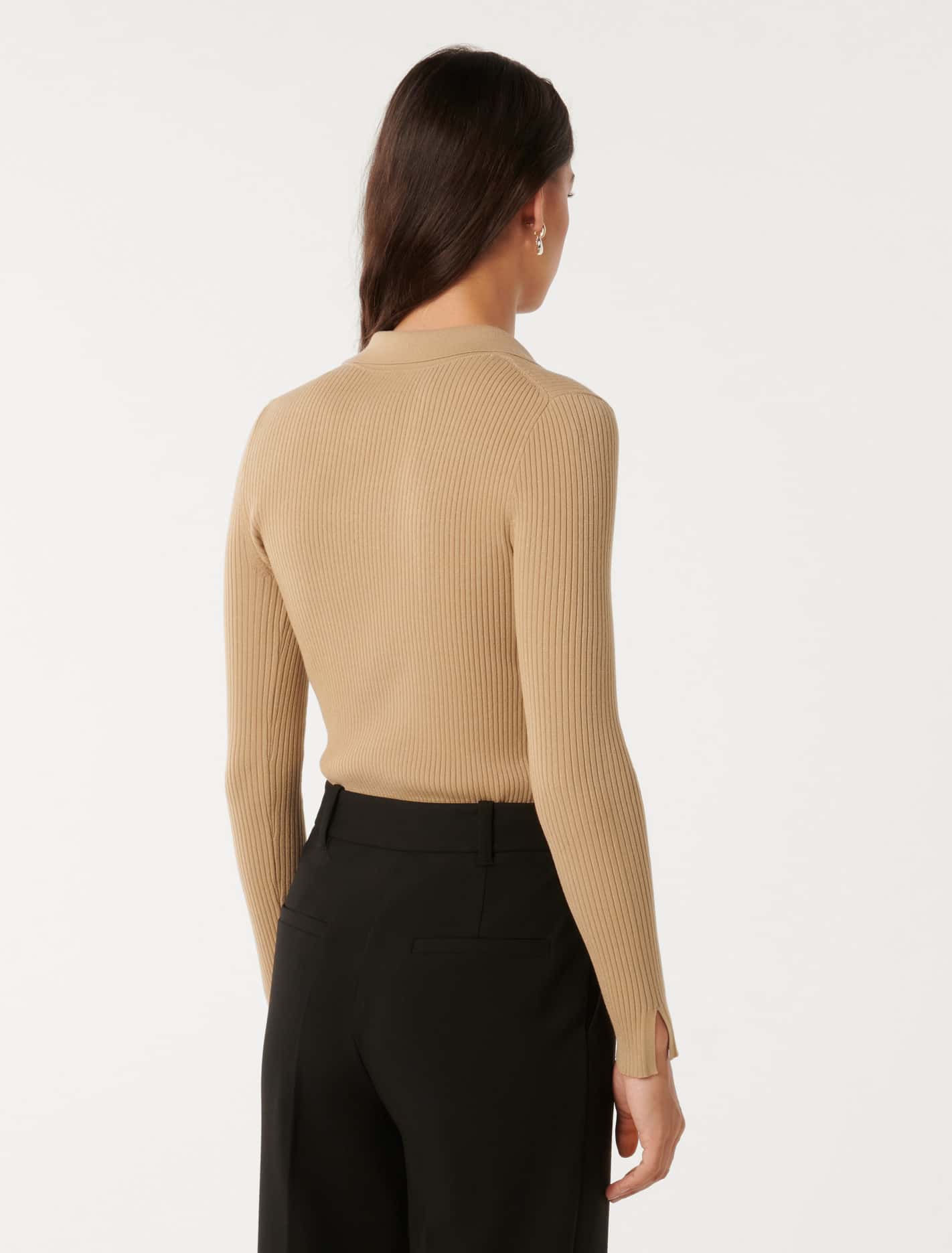 Marlowe Button Through Polo Knit Top Fawn