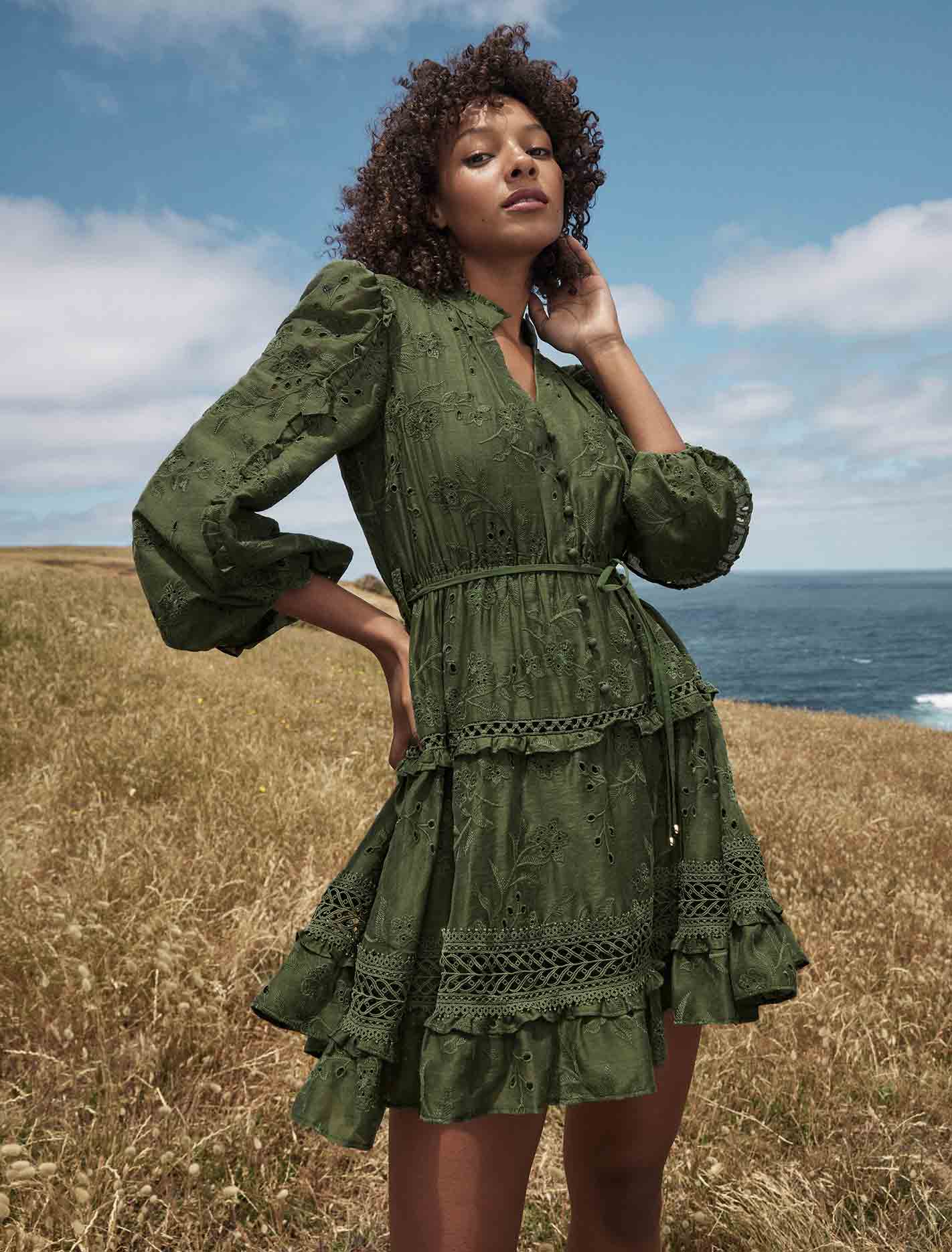 Ivana Trim Detail Mini Dress Vineyard Green