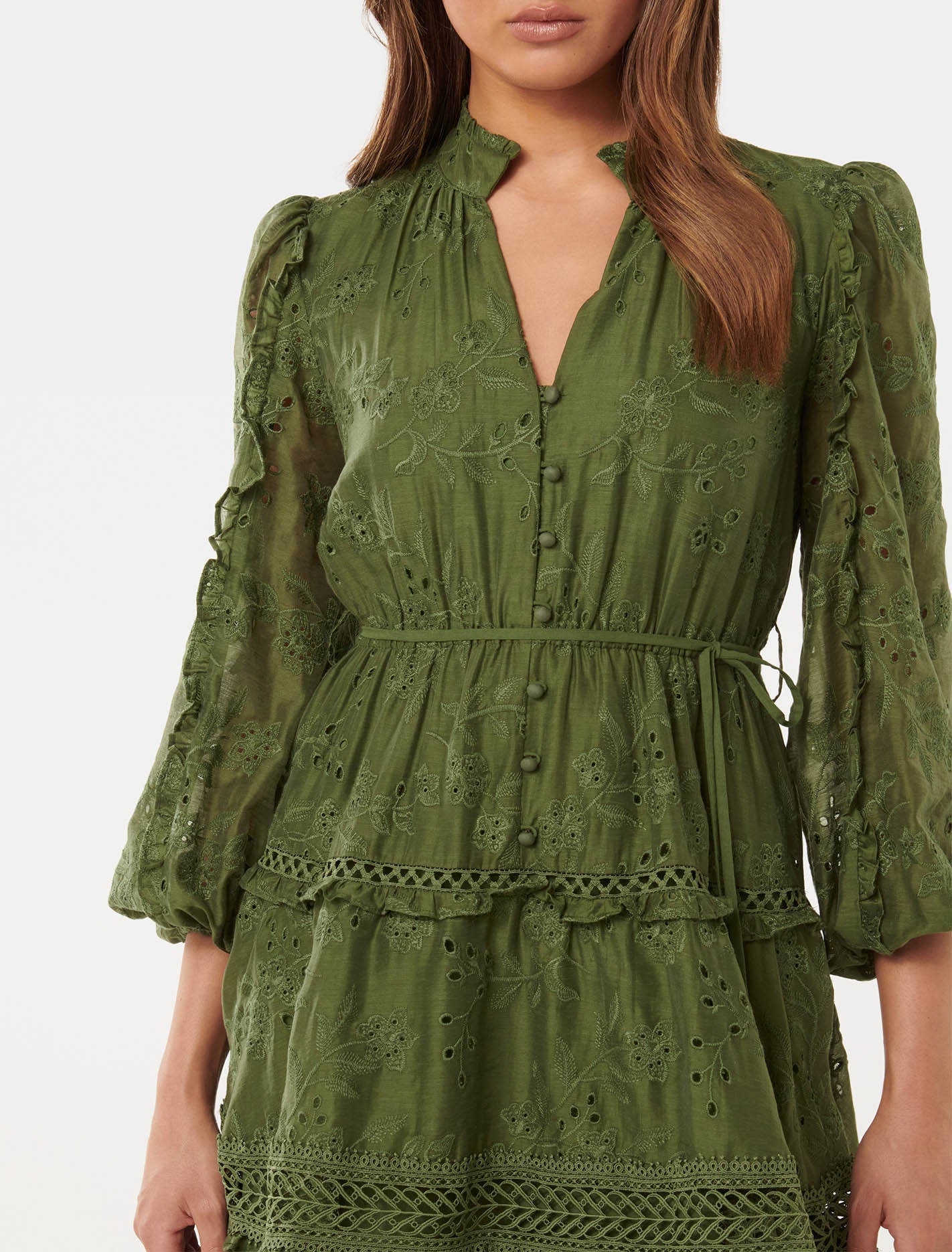 Ivana Trim Detail Mini Dress Vineyard Green