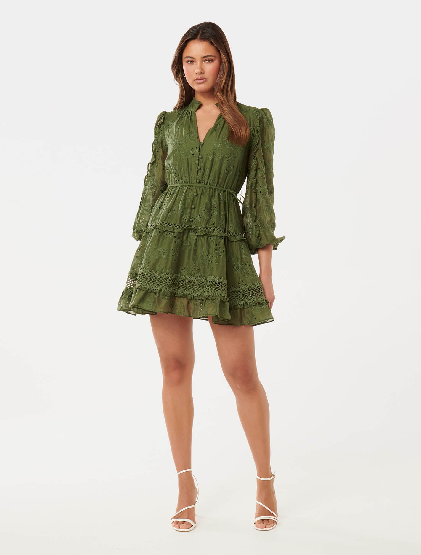 Ivana Trim Detail Mini Dress Vineyard Green