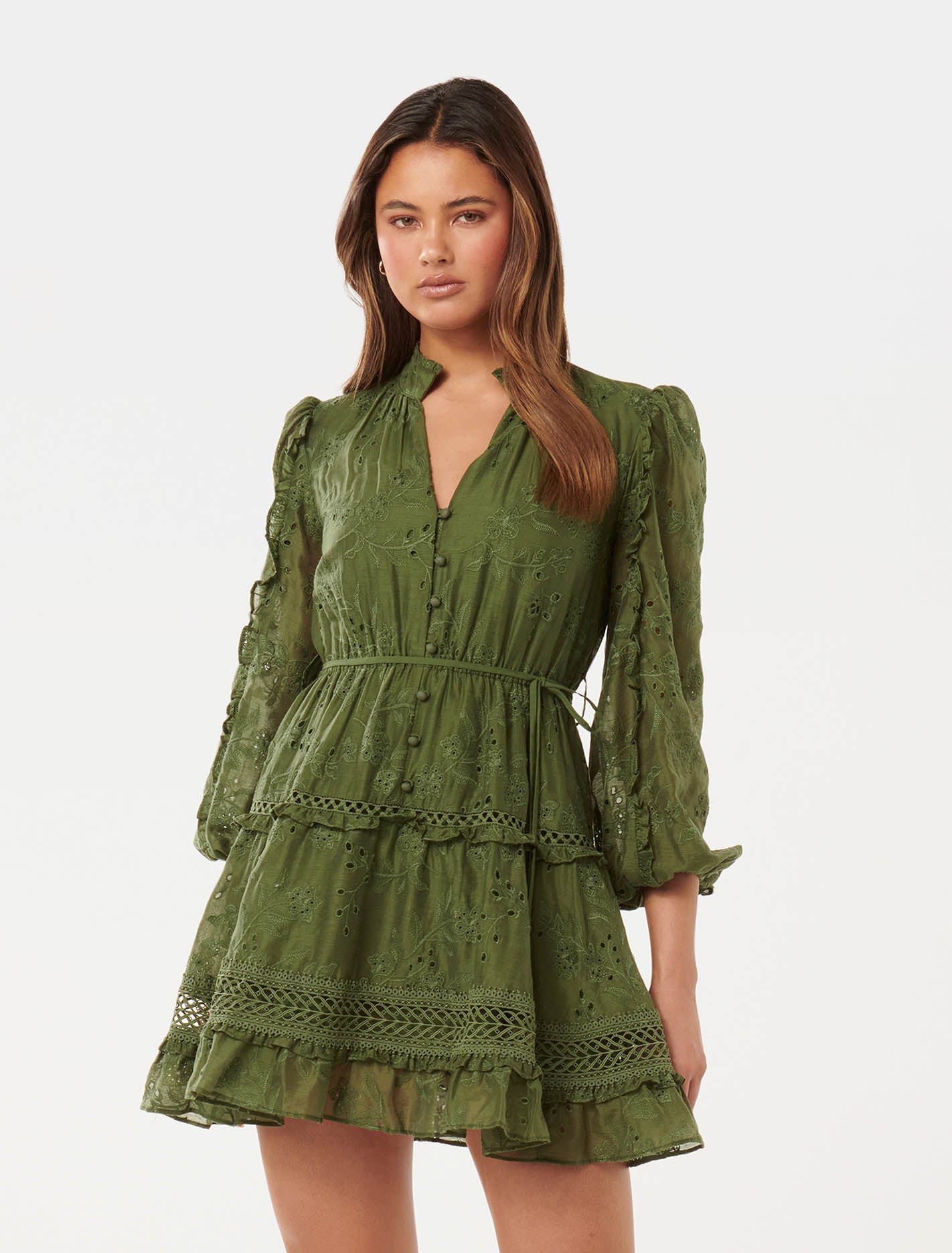 Ivana Trim Detail Mini Dress Vineyard Green
