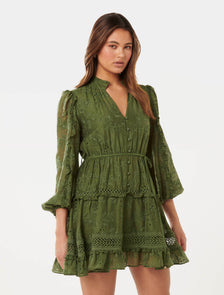 Ivana Trim Detail Mini Dress Vineyard Green