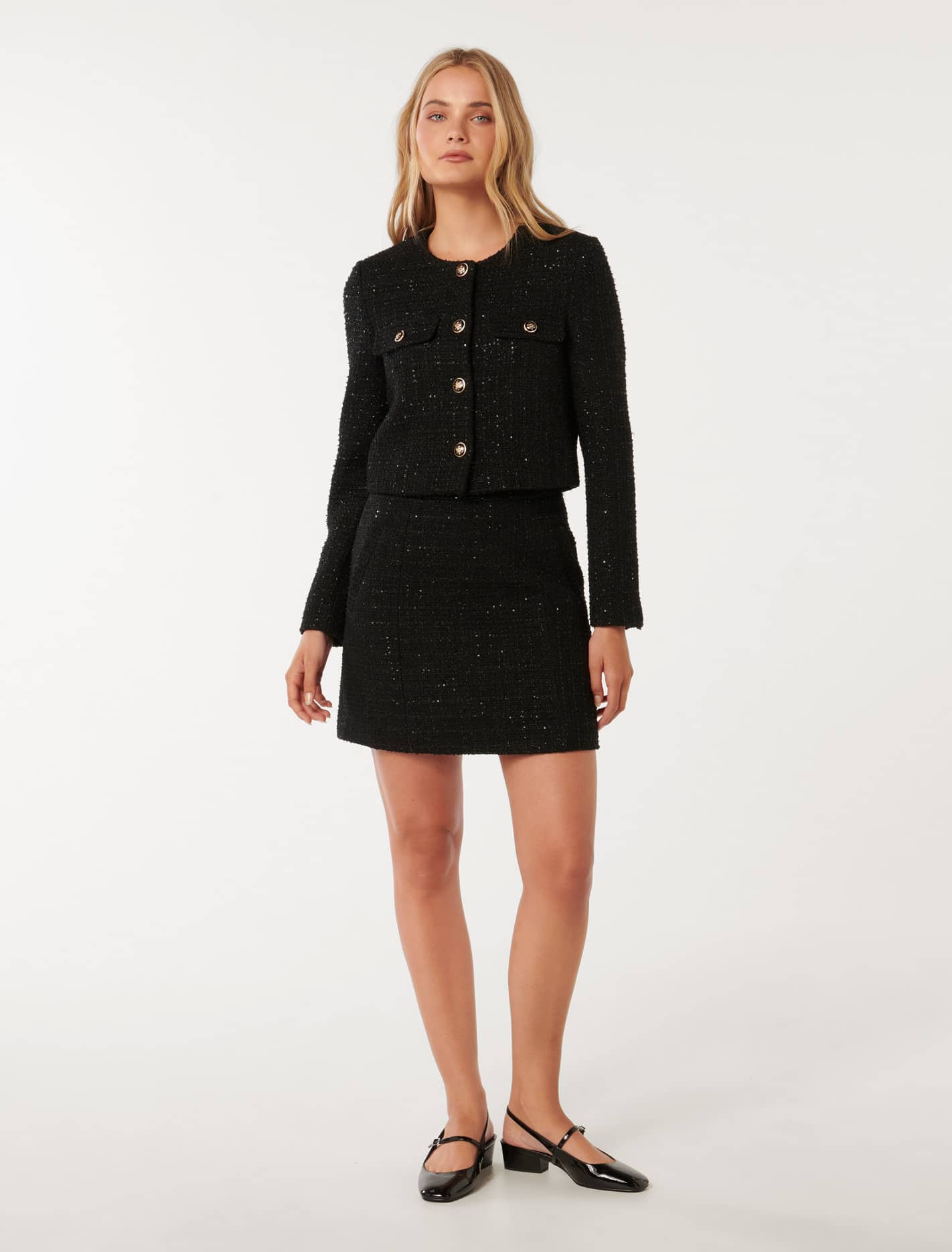 Tonia Boucle Mini Skirt Black Metallic Suit