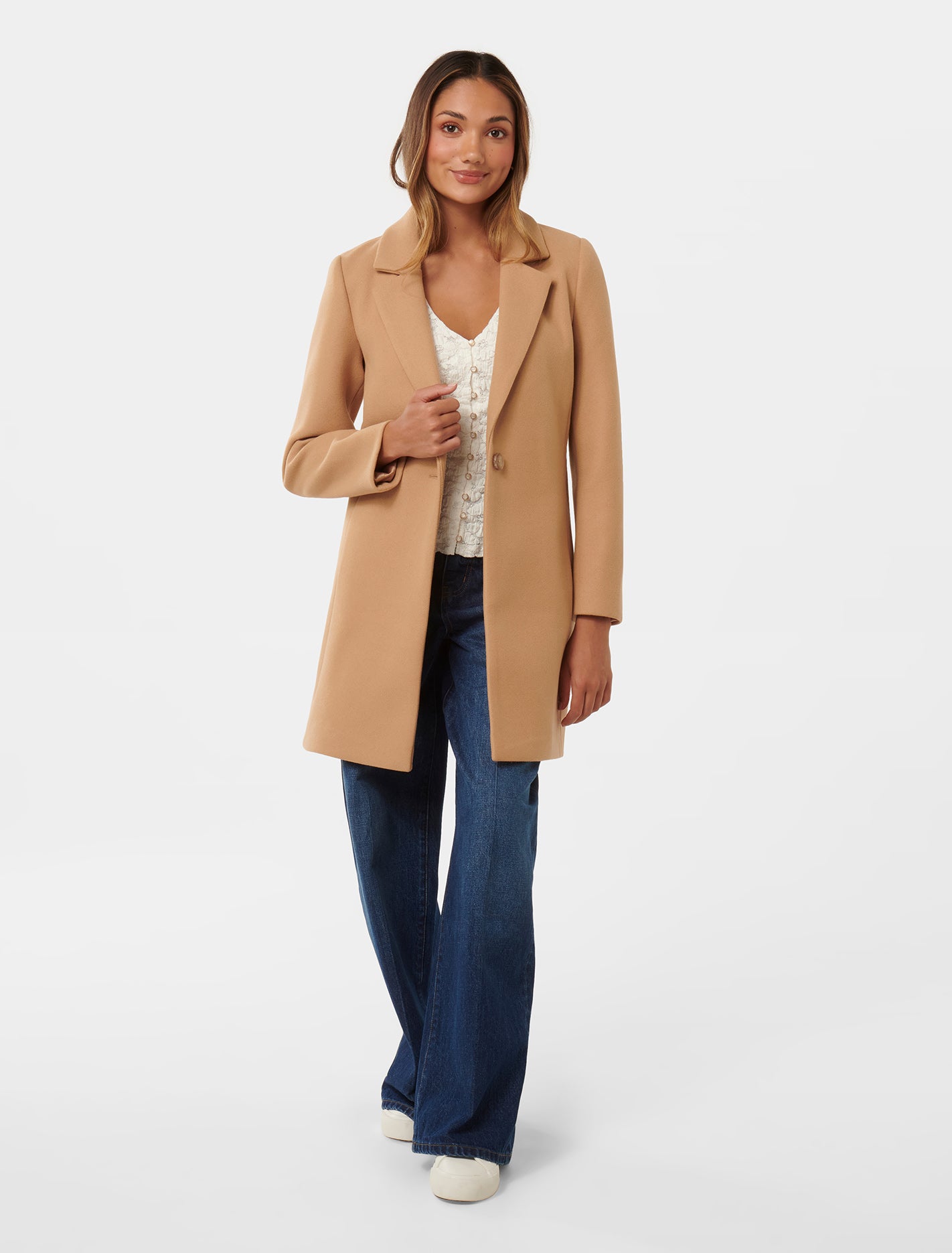 Anna Petite Single Breasted Coatigan Mid Camel