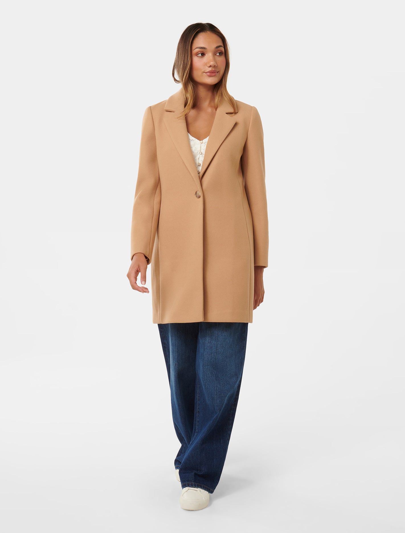 Anna Petite Single Breasted Coatigan Mid Camel