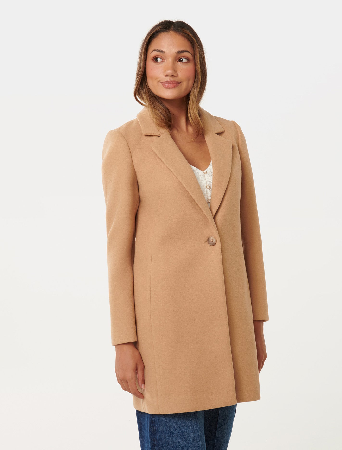 Anna Petite Single Breasted Coatigan Mid Camel