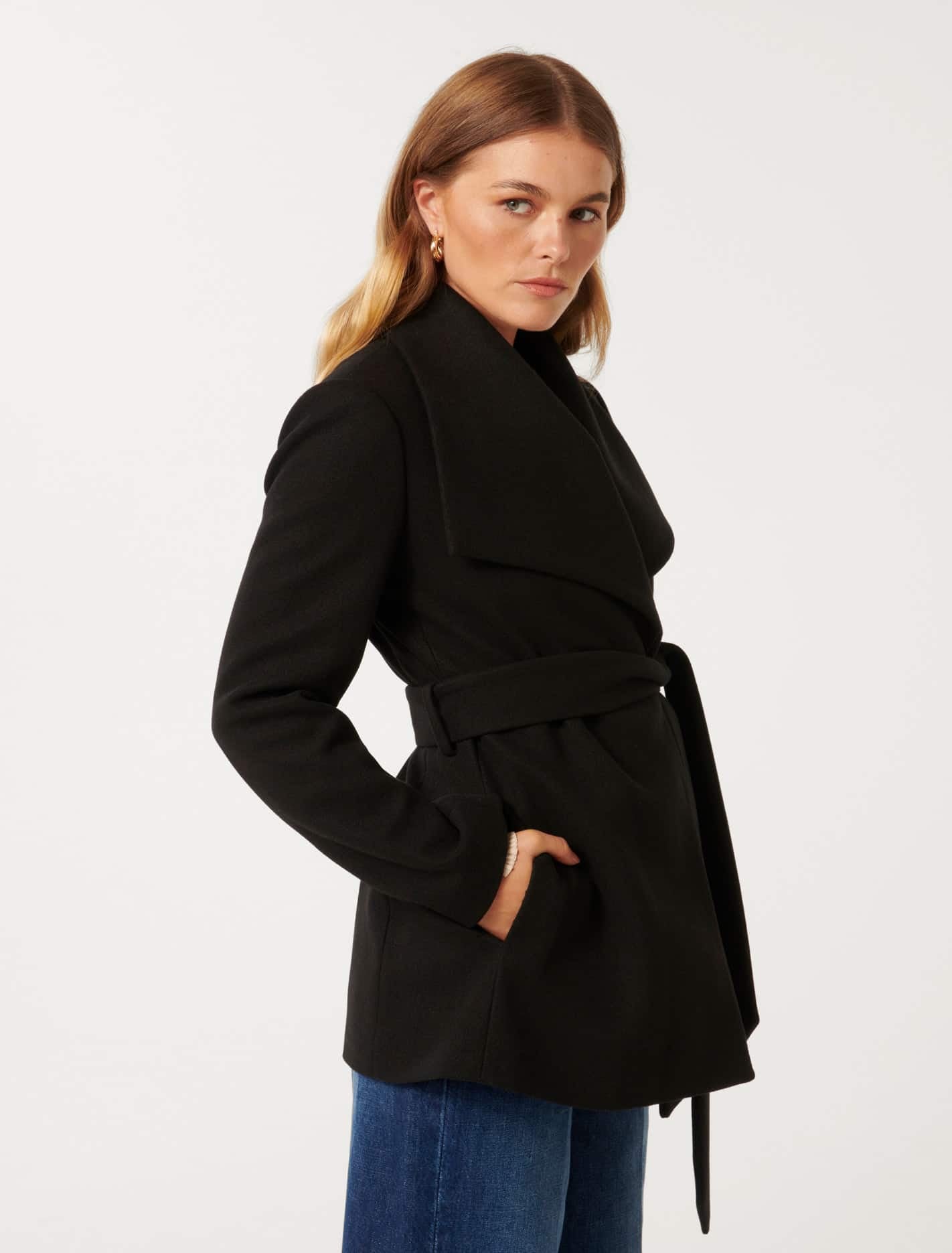 Steph Petite Wrap Coat Black