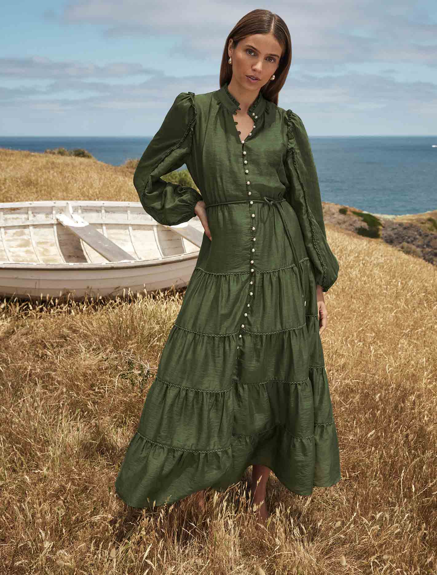 Jessie Button Down Midi Vineyard Green