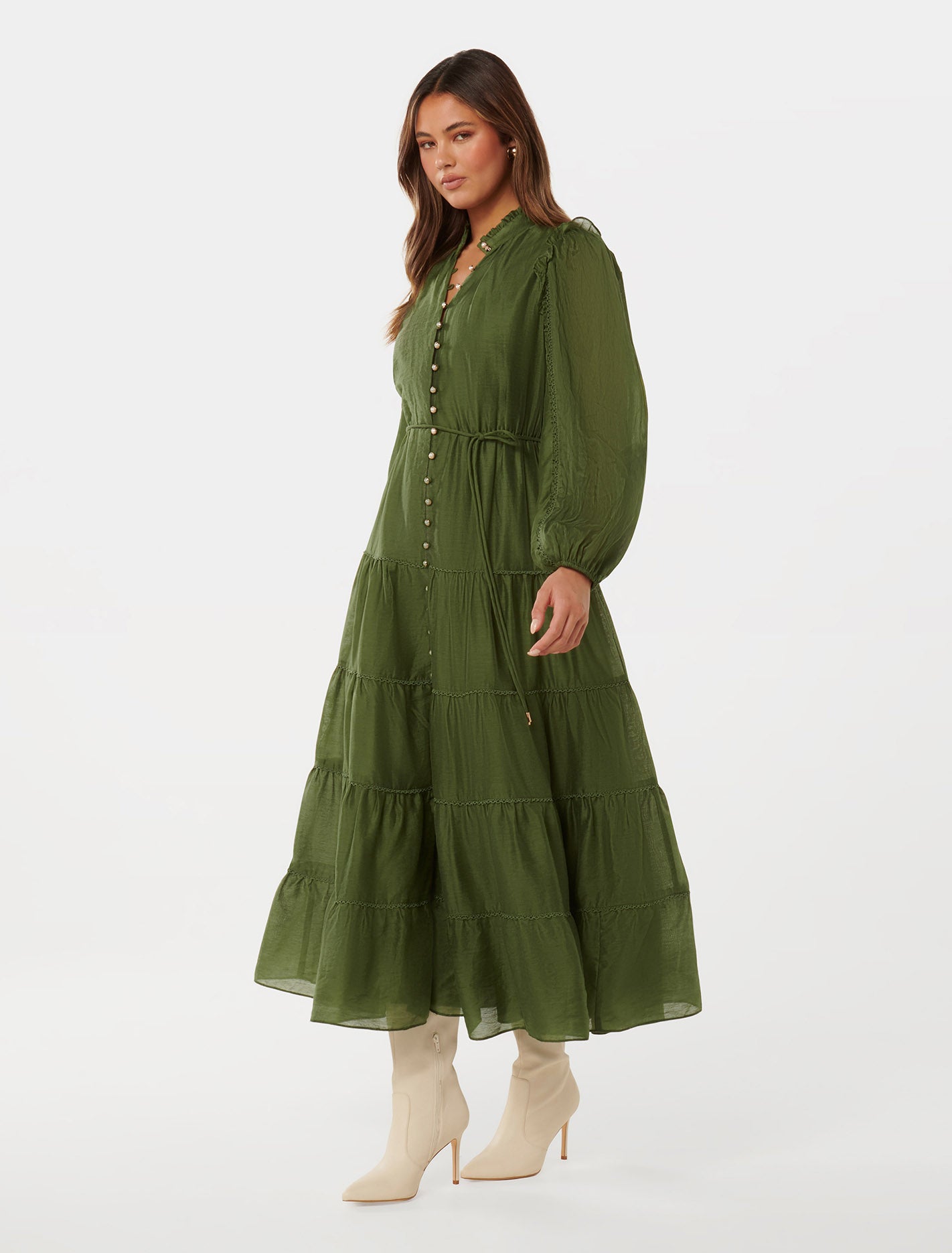 Jessie Button Down Midi Vineyard Green