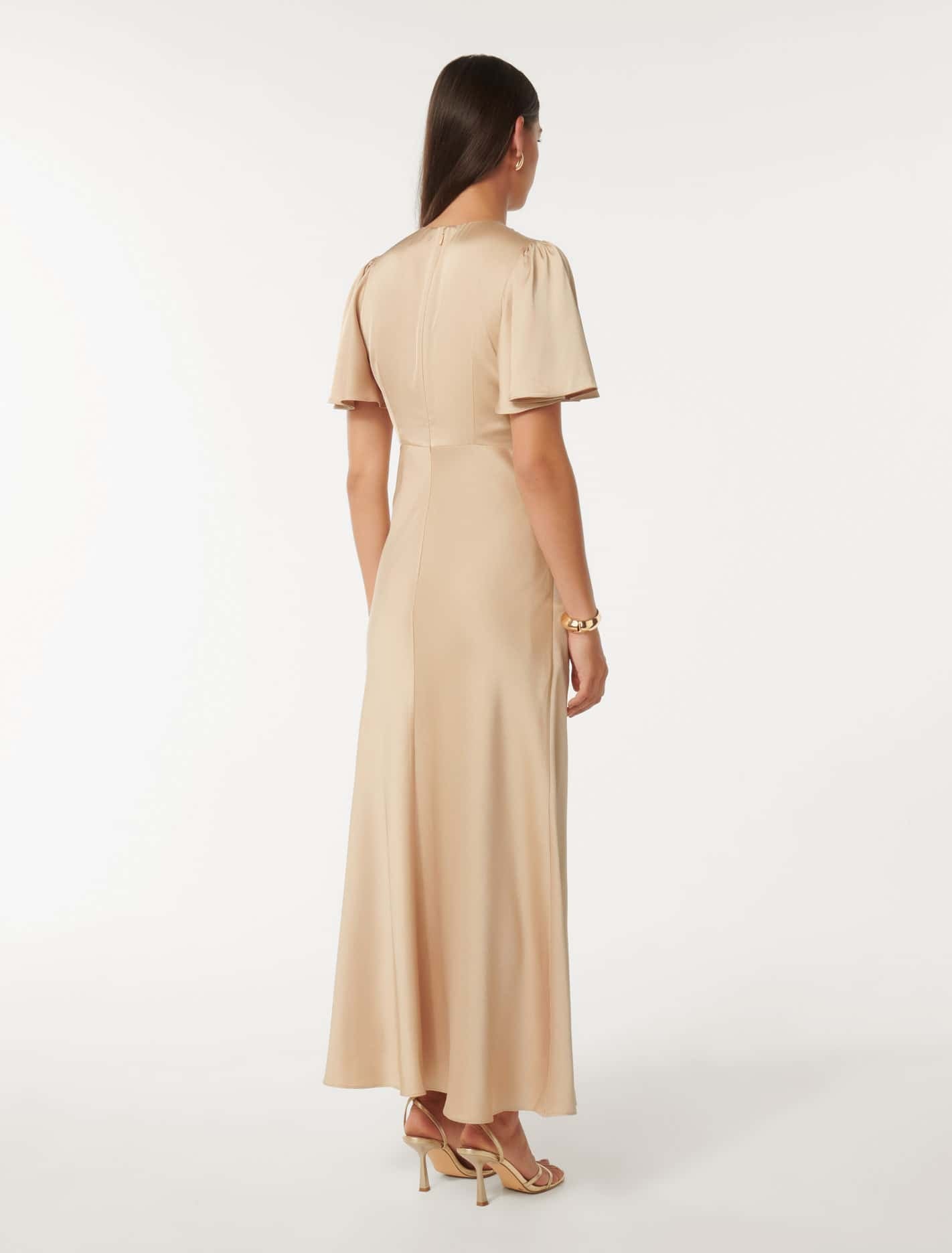 Chelsea Flutter Sleeve Satin Maxi Mystic Gold