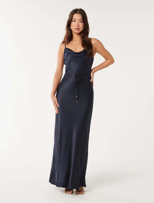 Lucy Satin Cowl Maxi Dress Deep Navy