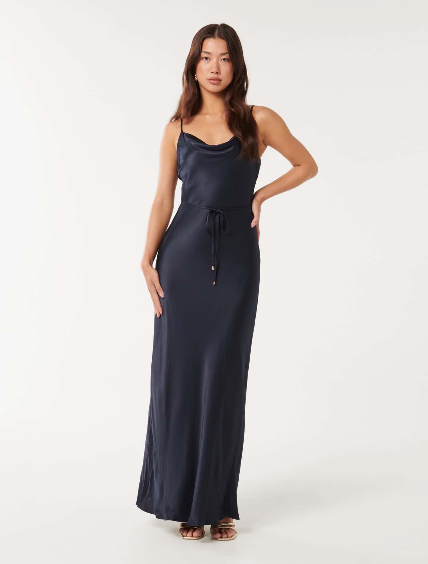 Lucy Satin Cowl Maxi Dress Deep Navy