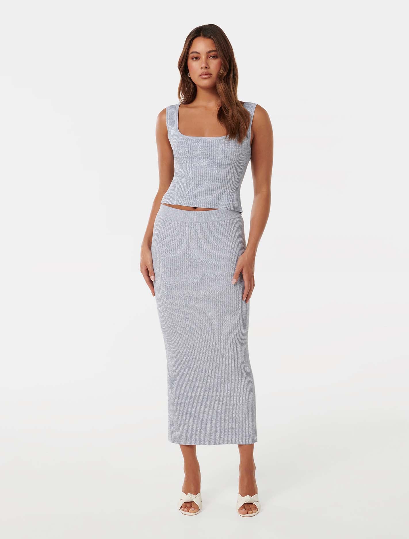 Indigo Knitted Co-Ord Tank Turquoise Blue Space Dye