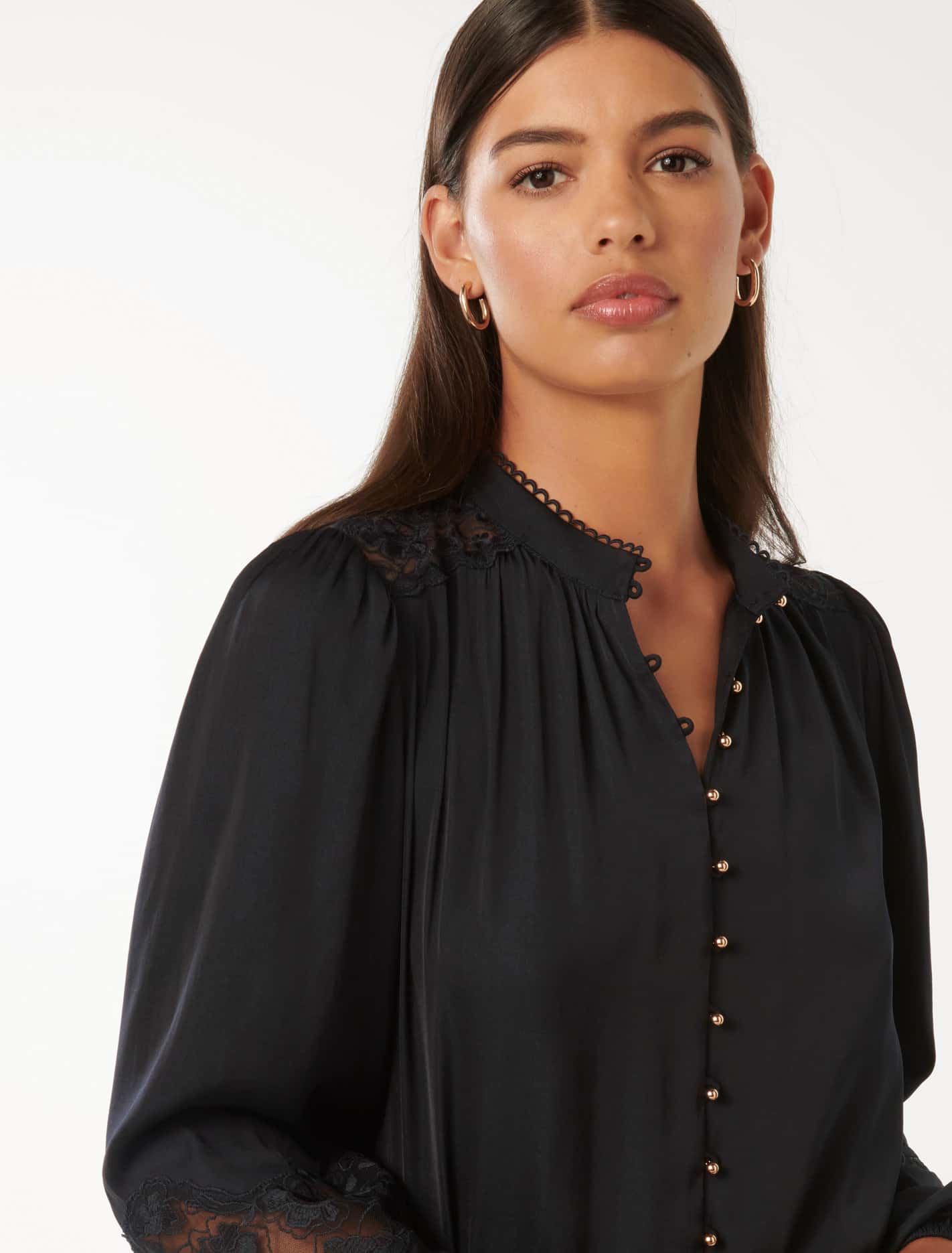 Annalise Lace Sleeve Blouse Navy