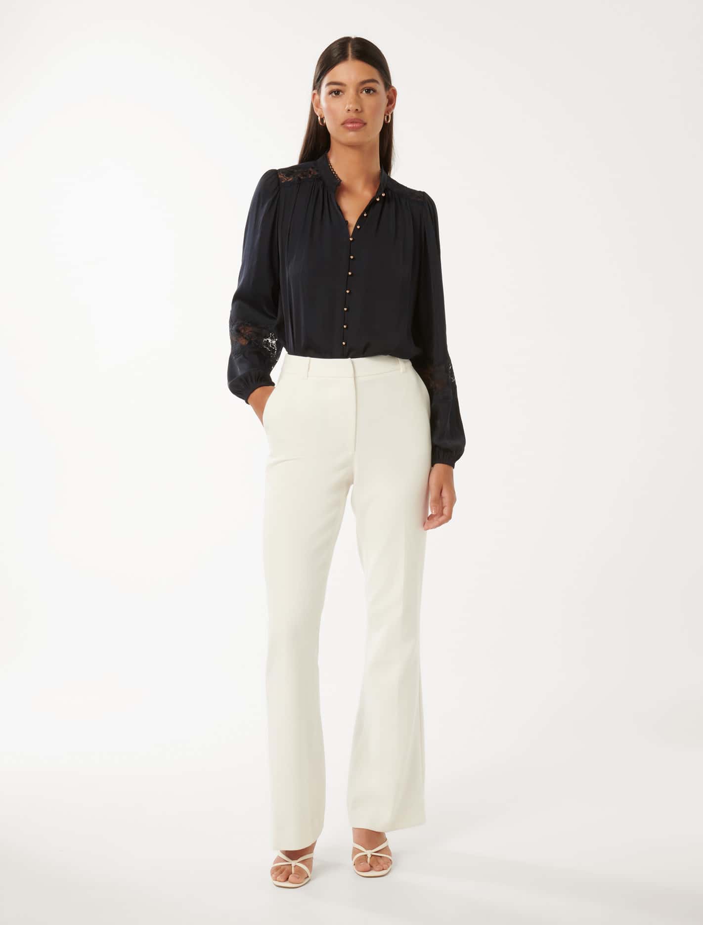 Annalise Lace Sleeve Blouse Navy