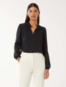 Annalise Lace Sleeve Blouse Navy