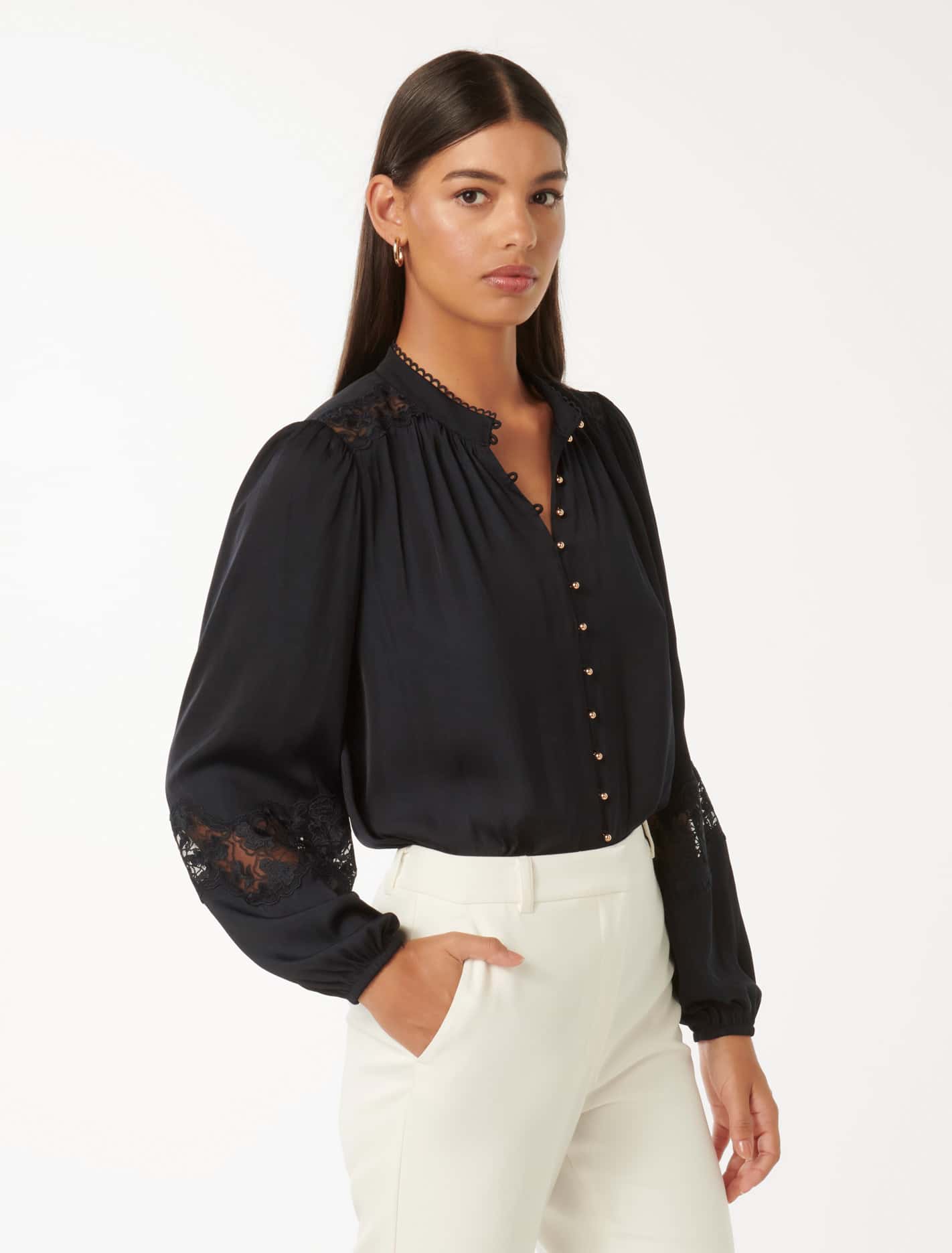 Annalise Lace Sleeve Blouse Navy