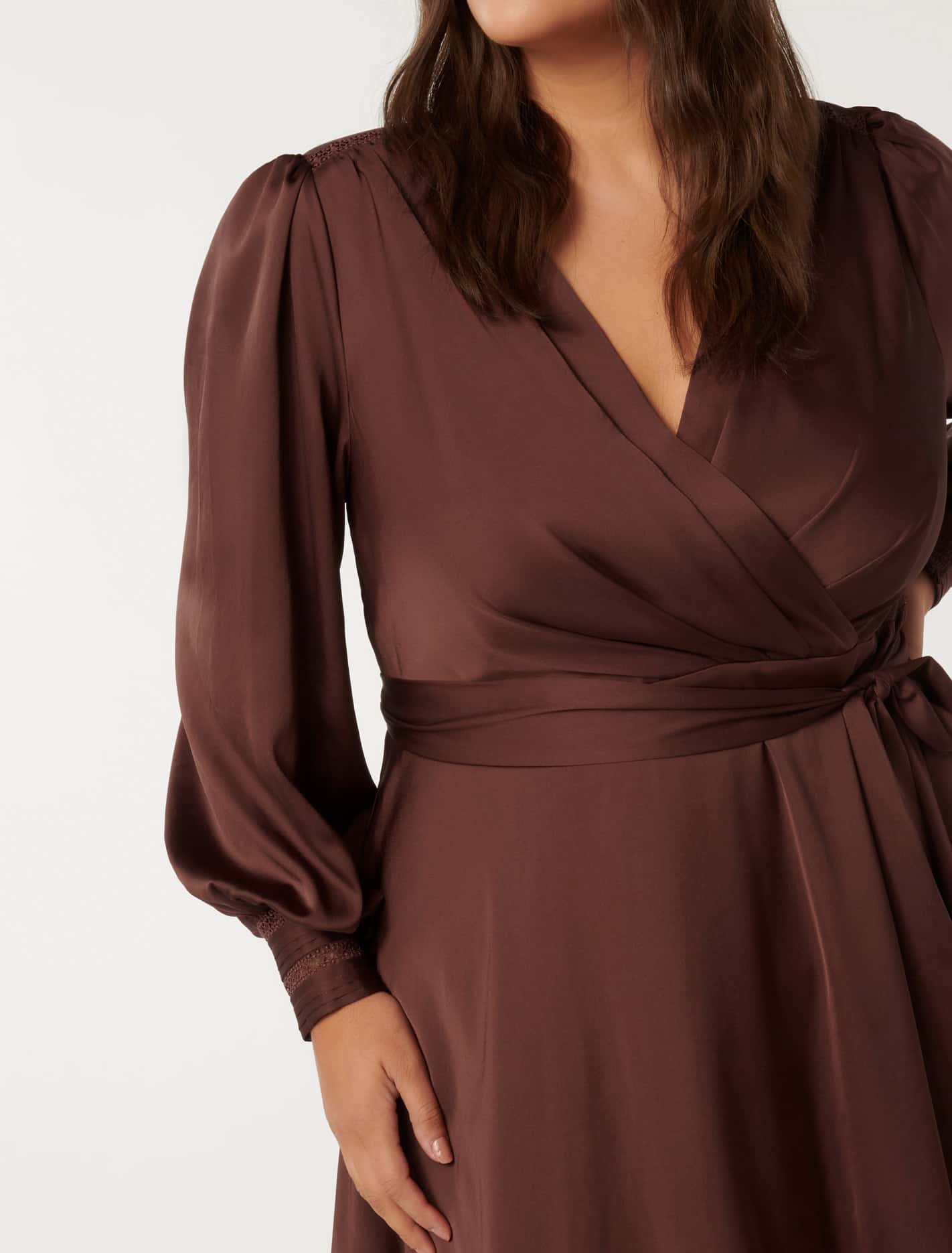 Savanna Curve Satin Wrap Midi Conker